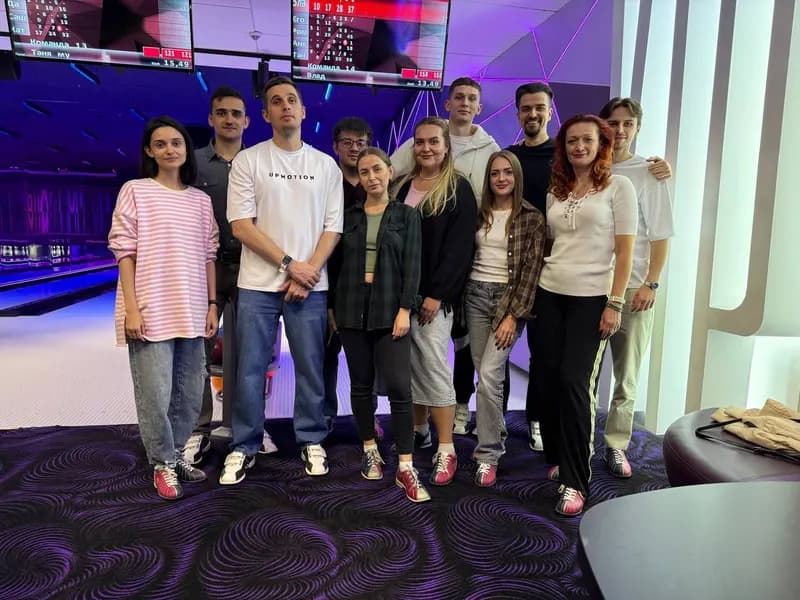 Team photo in the office lounge